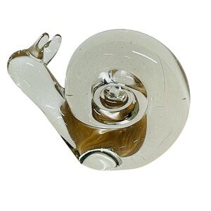 Clear Art Glass Snail Paperweight Decorative Figurine